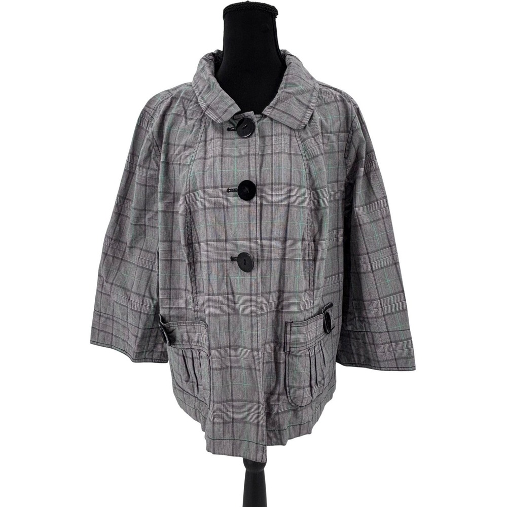 Vintage 90s Plaid Venezia‎ Womens Sz 18 statement Blazer toggle Button Cotton